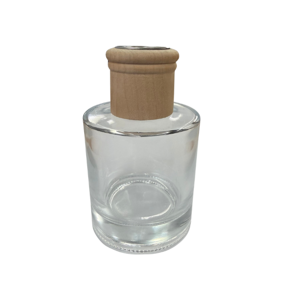 Glass Diffuser Bottle 150ml - Round with Wood Cap and Metal Insert
