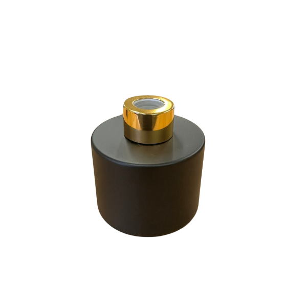 Glass Diffuser Bottle Matt Black - 125ml - Round with Gold Screw Cap