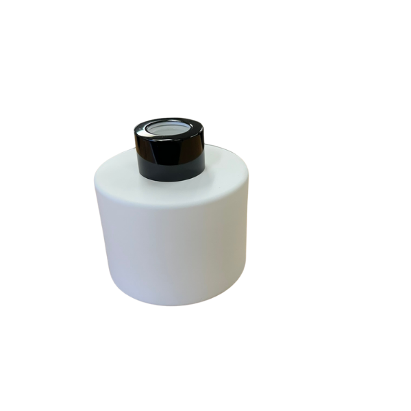 Glass Diffuser Bottle Matt White - 125ml - Round with Black Screw Cap
