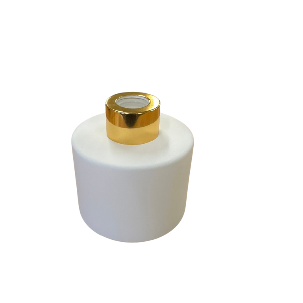 Glass Diffuser Bottle Matt White - 125ml - Round with Gold Screw Cap