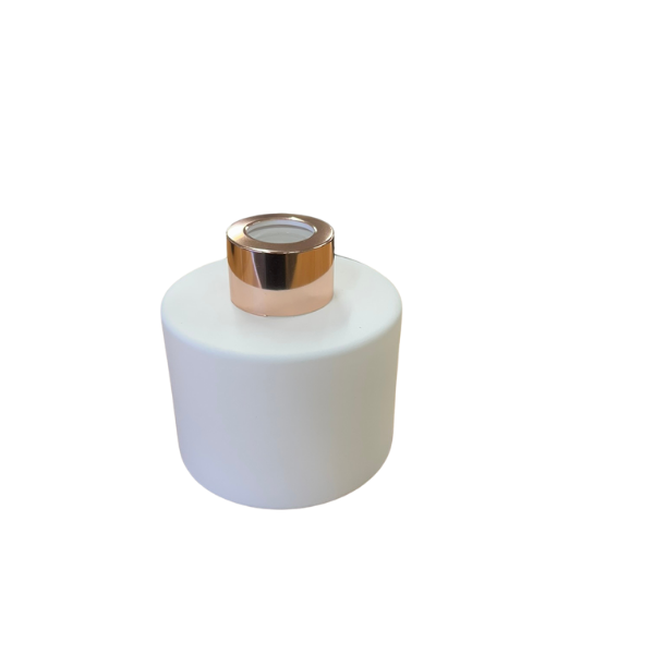 Glass Diffuser Bottle Matt White - 125ml - Round with Rose Gold Screw Cap