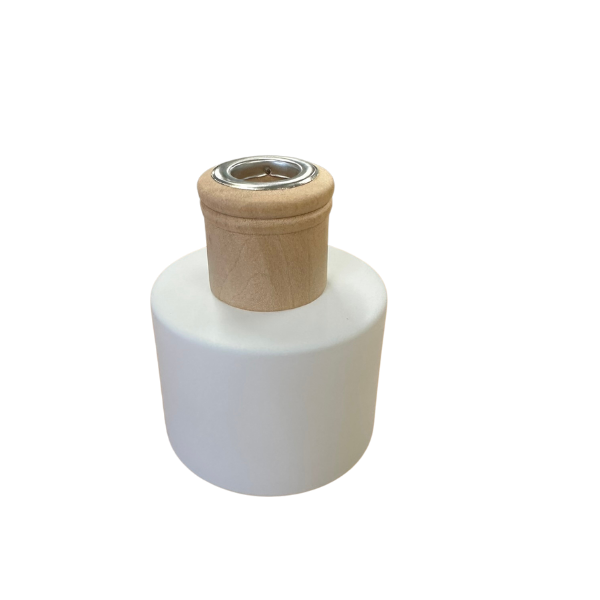 Glass Diffuser Bottle Matt White - 125ml - Round with Wood Cap and Metal Insert