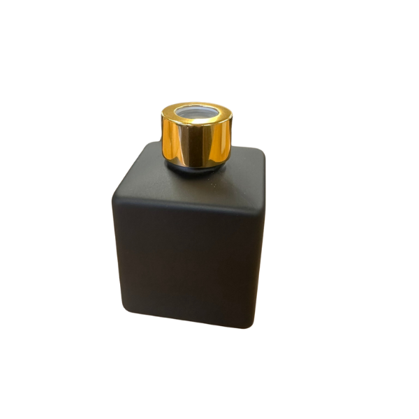 Glass Diffuser Bottle Matt Black - 125ml - Square with Gold Screw Cap