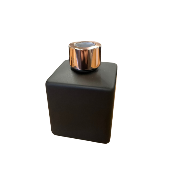 Glass Diffuser Bottle Matt Black - 125ml - Square and Rose Gold Screw Cap