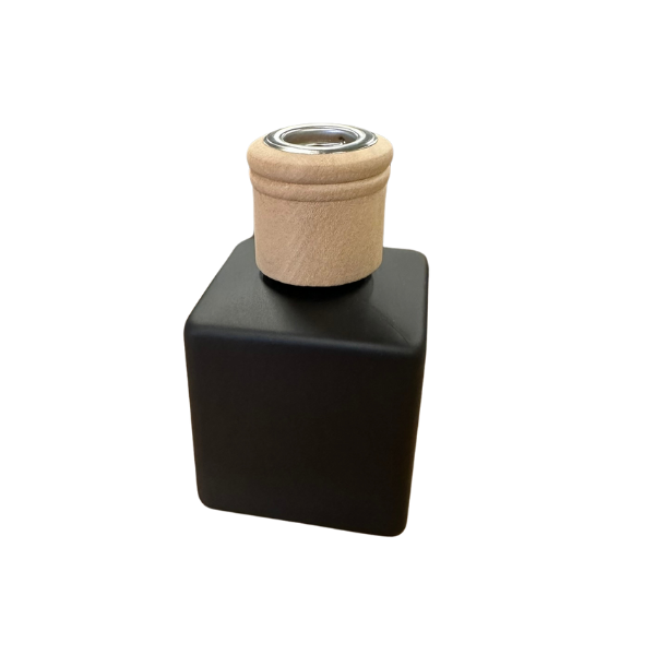 Glass Diffuser Bottle Matt Black - 125ml - Square with Wood Cap and Metal Insert