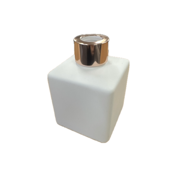 Glass Diffuser Bottle Matt White - 125ml - Square and Rose Gold Screw Cap