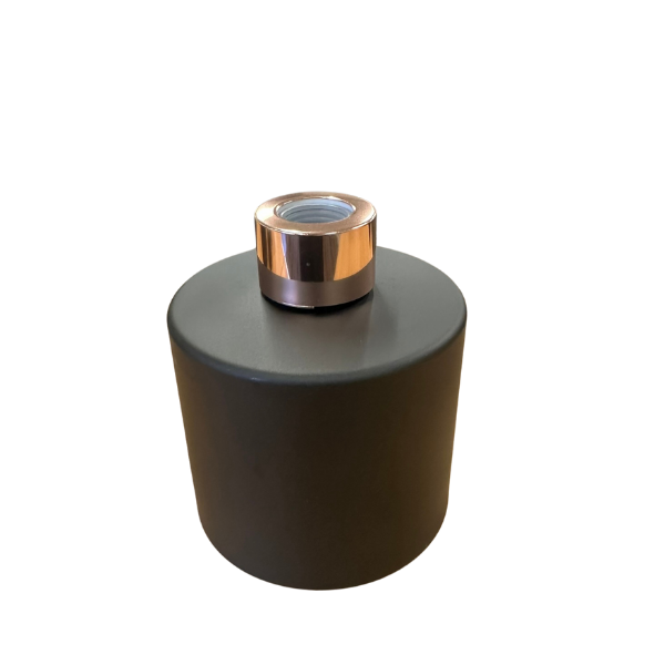 Glass Diffuser Bottle Matt Black - 200mls - Round with Sealing Plug and Rose Gold Screw Cap
