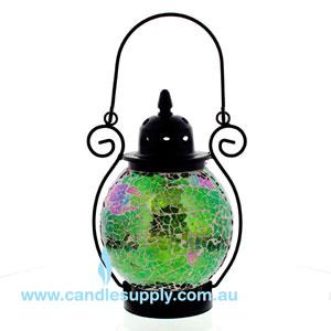 Mosaic - Soft Green & Purple Crackle - Tealight Lanterns