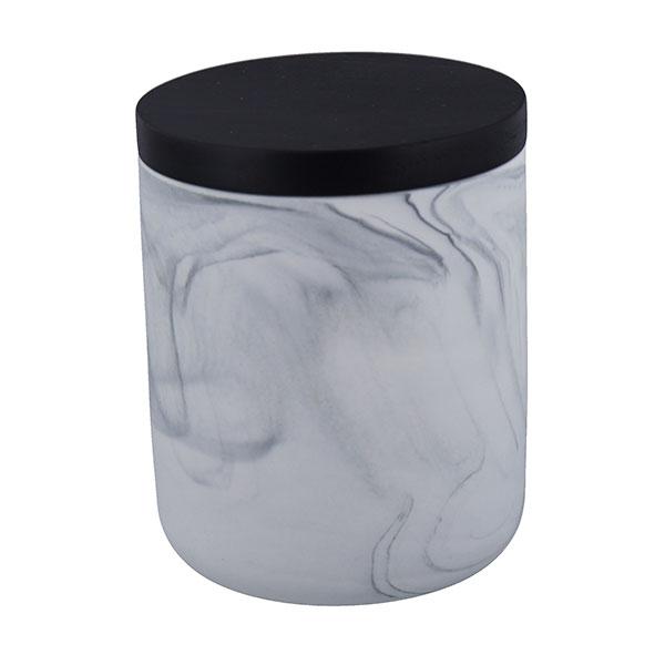 Amalfi Porcelain Jar - White-Charcoal Marble with BLACK Wooden Lid