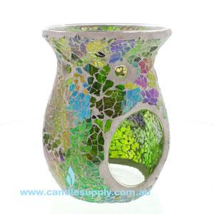Mosaic - Soft Green & Purple Crackle - Tealight Burners