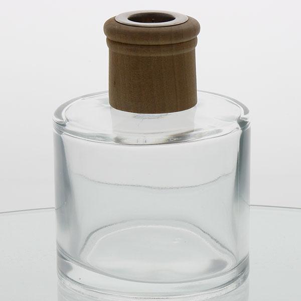 Glass Diffuser Bottle - 200mls - Round with Sealing Plug and Wood Cap