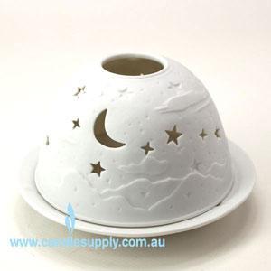 Luminous Moon & Stars - White Porcelain Tealight Holder