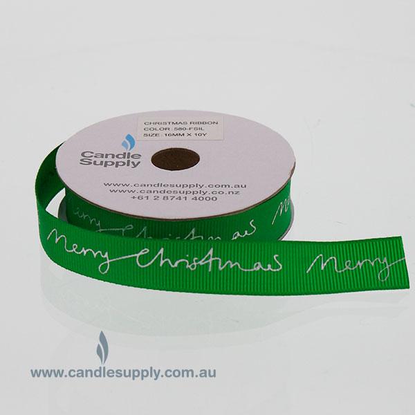 Ribbon - Merry Christmas - 16mm Wide - Green